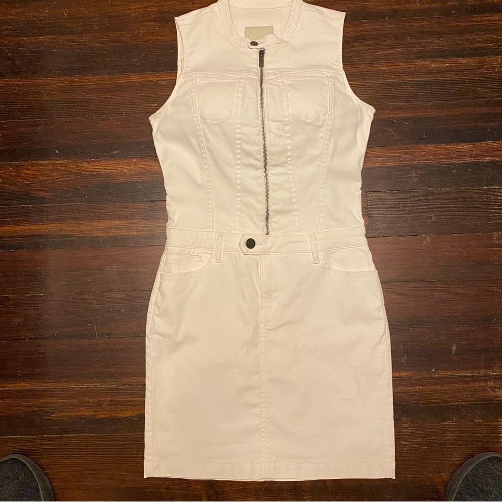 Calvin Klein White Small Stretch Moto Biker Jean Minidress Sleeveless Zipfront